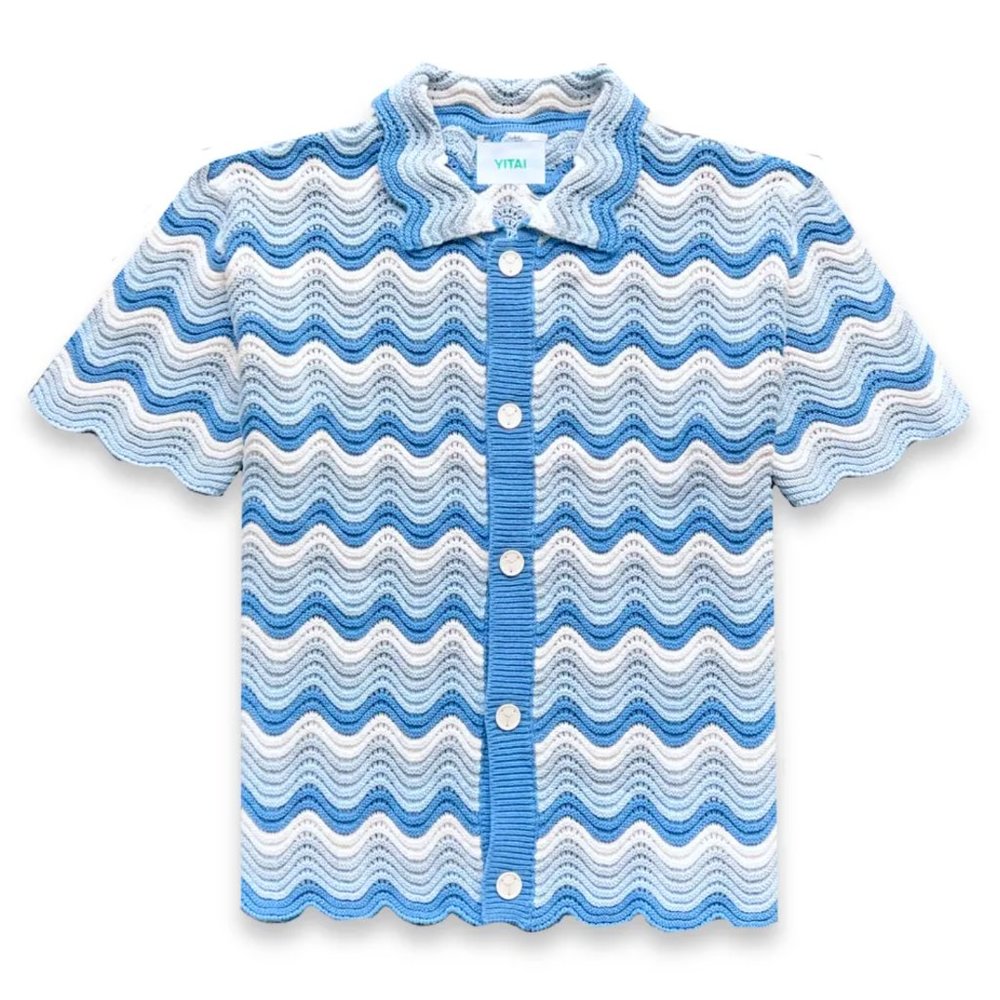 Yitai Azure Knit Button-Up